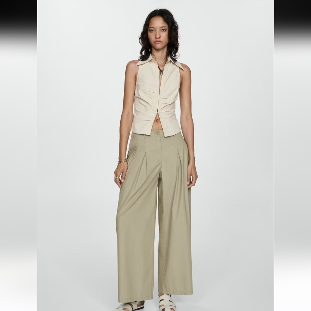 MANGO Women's Cotton Pleated Pants  Color Aqua Green Size 8